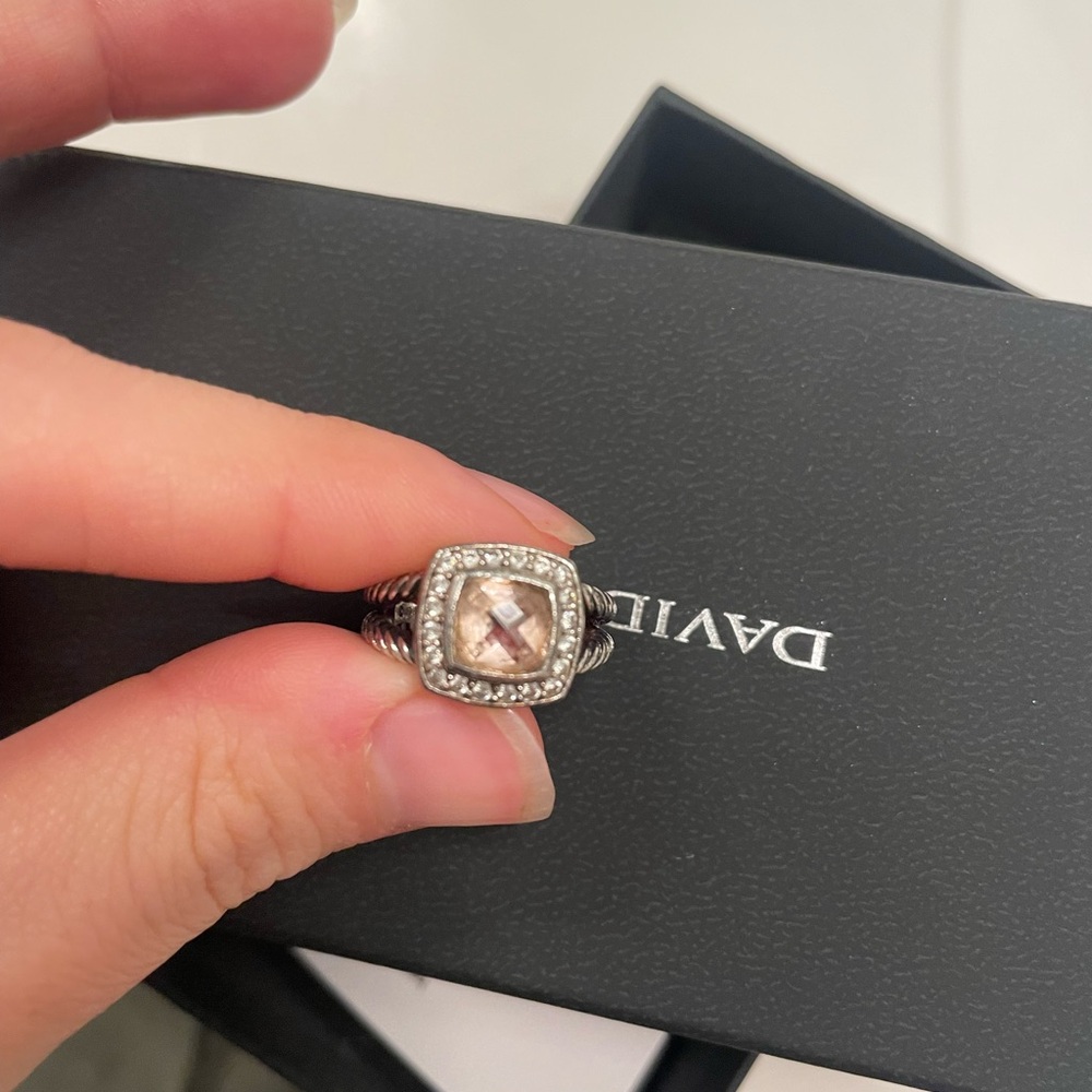 David Yurman Silver and Gold Cushion Ring with Pink Stone
